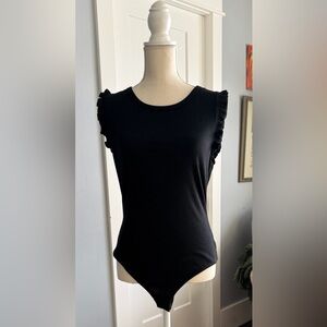 Chic Black Ruffle Sleeve Bodysuit